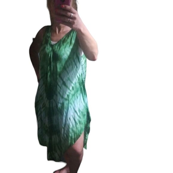 Sleeveless tie dye  dress or swimsuit cover with asymmetrical hem - Picture 4 of 10